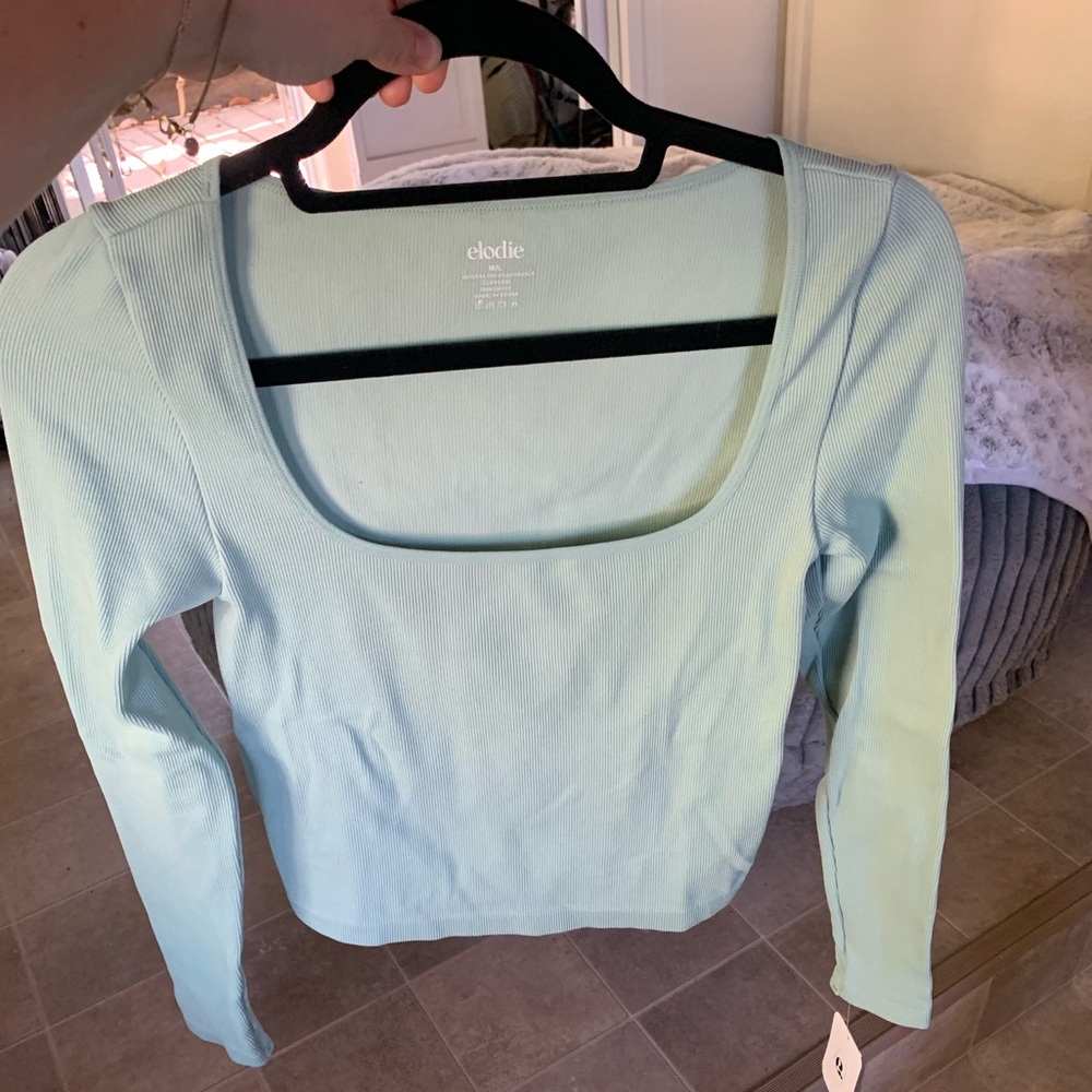 Elodie Square Neck Long Sleeve Top - Dusty Teal, Size M/L